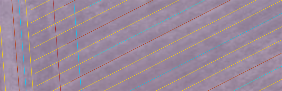 Close-up visual of overlapping tracks across different machinery types of 12, 24, 36 and 38 meters