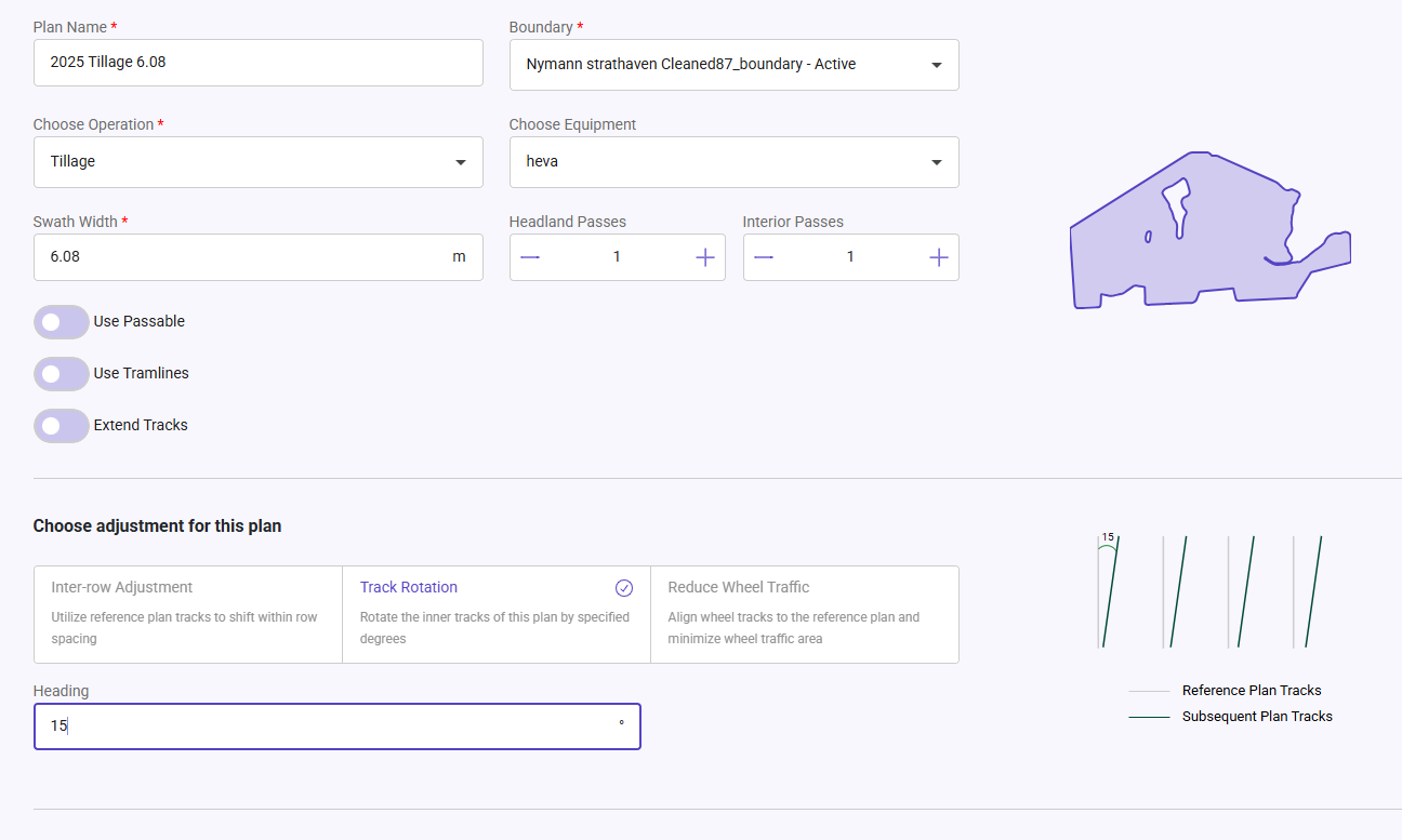 Launch Pad Track Rotation feature showing 15-degree deep ripping offset configuration