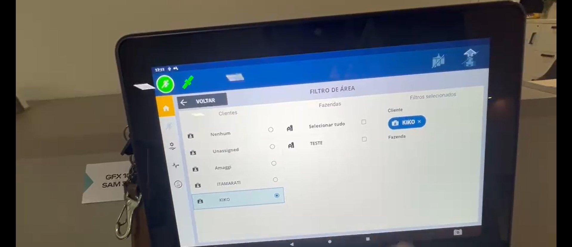 Confirmando a fazenda no painel de filtros selecionados