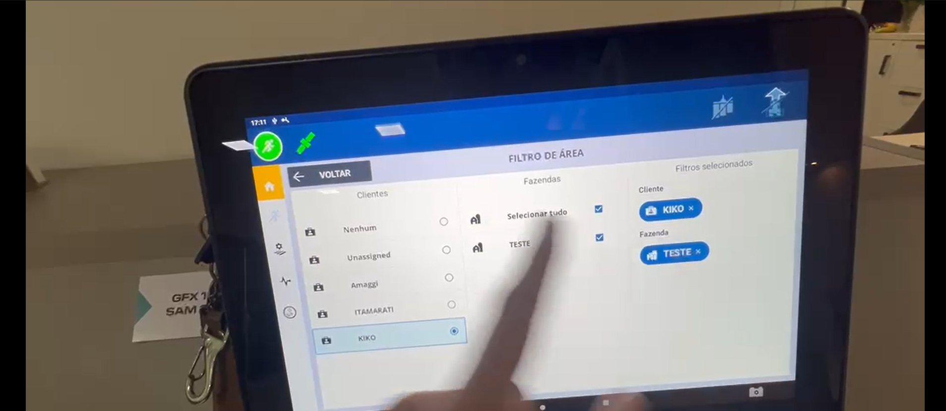 Selecionando todas as fazendas e tocando em Voltar para aplicar o filtro