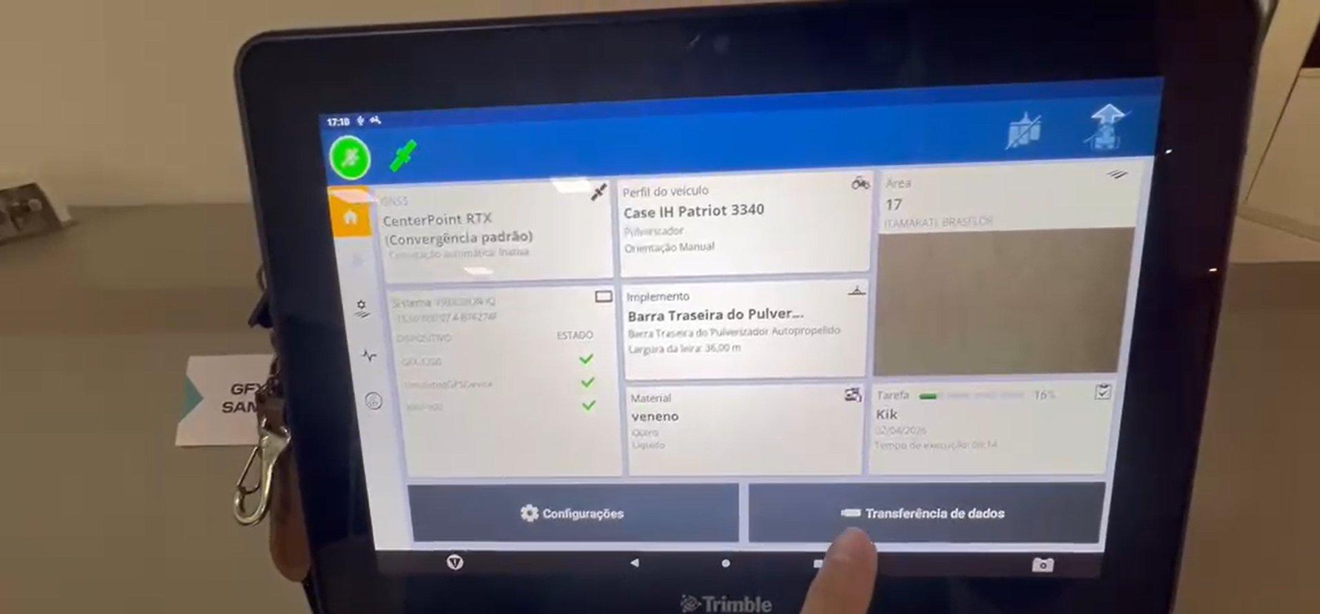 Botão Transferência de dados na tela inicial do Precision-IQ