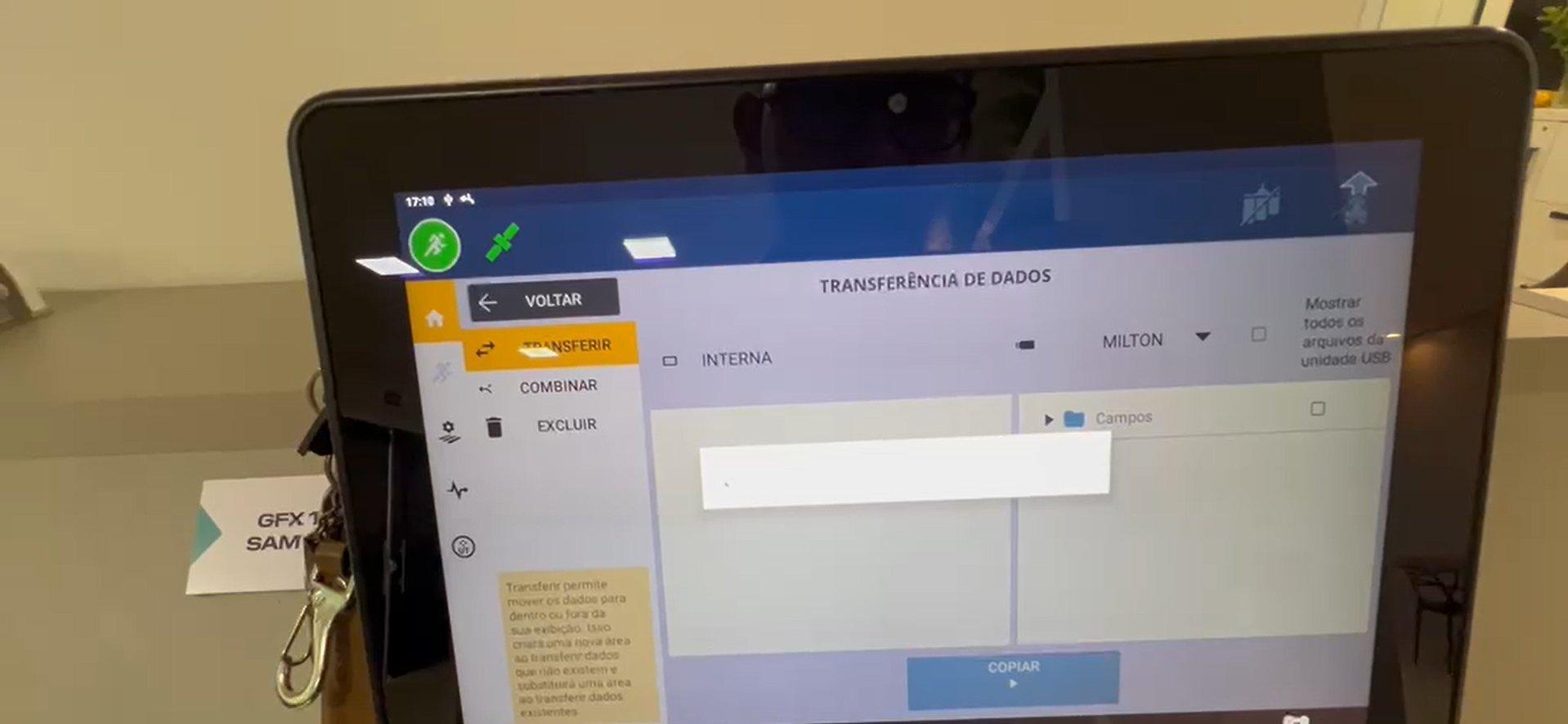 Tela de Transferência de Dados carregando no monitor