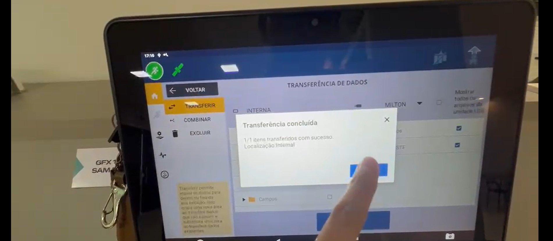 Mensagem de transferência concluída com o botão OK