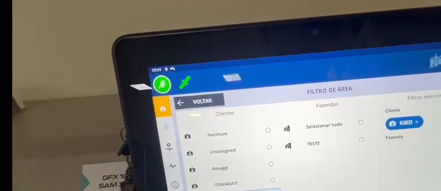 Selecionando um cliente na tela Filtro de Área